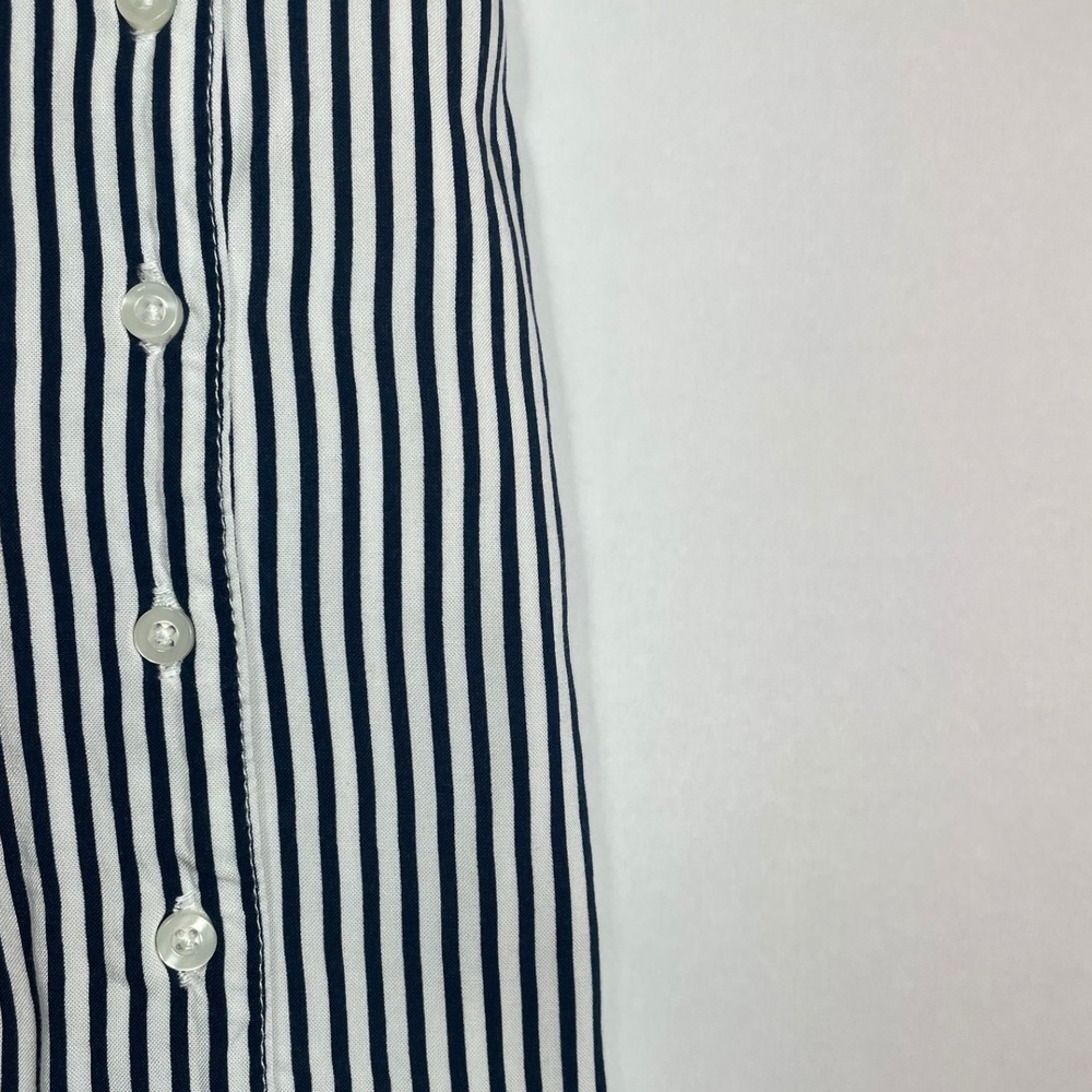 Abercrombie & Fitch Navy White Striped Button Front Mini Dress Medium Crisscross - Picture 3 of 10